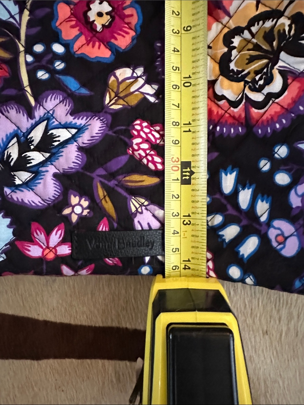 Vera Bradley Black Quilted Tote with Multicolor Floral Pattern - Picture 5 of 9